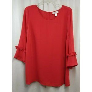 Motherhood Maternity Blouse Red 3/4 Sleeve Top Size Large Ruffle on Sleeve
